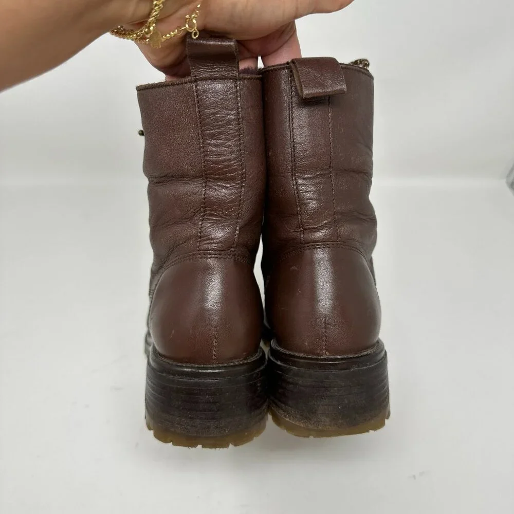 Boemos Genuine Shearling Women's Boots Leather Lace Up Fold Down Size 39